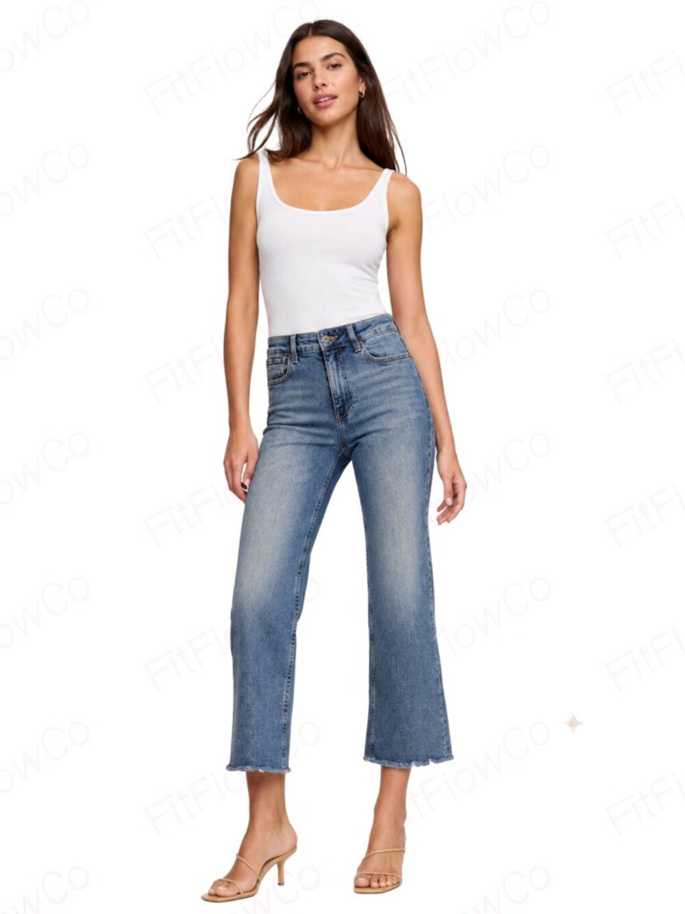 ZARA High Rise Cropped Kick Flare Jeans Women 2 Blue Raw Hem